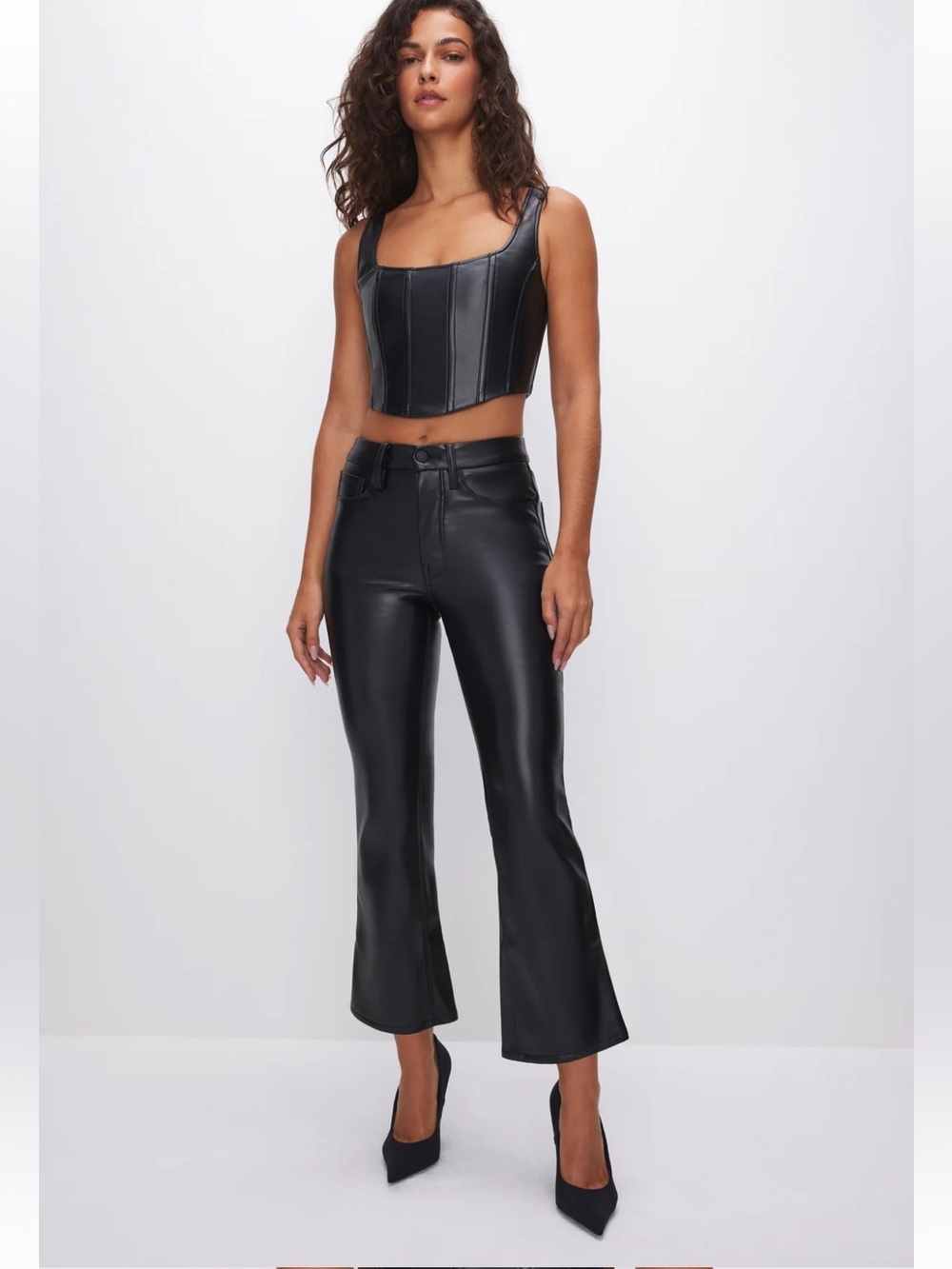 Good American good legs crop mini boot coated black jeans